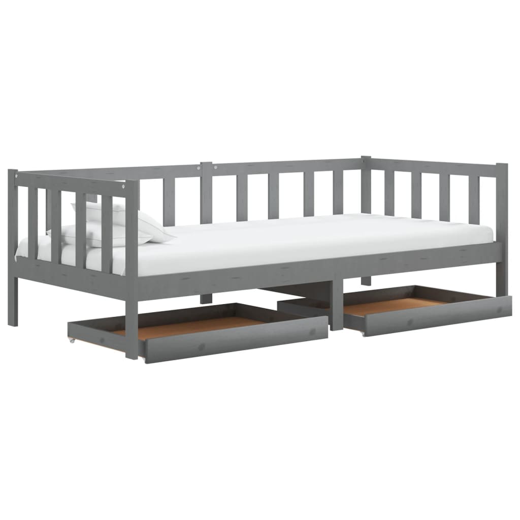 vidaXL Sofá-cama com gavetas 90x200 cm pinho maciço cinzento