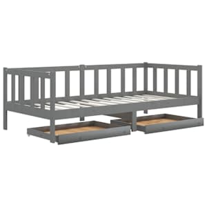 vidaXL Lova su stalčiais, pilka, 90x200cm, pu&scaron;ies medienos masyvas