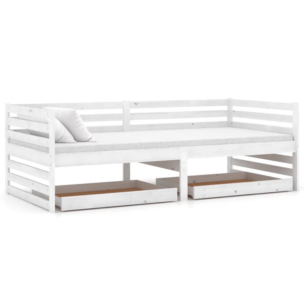 vidaXL Pat de zi cu sertare, alb, 90x200 cm, lemn masiv de pin