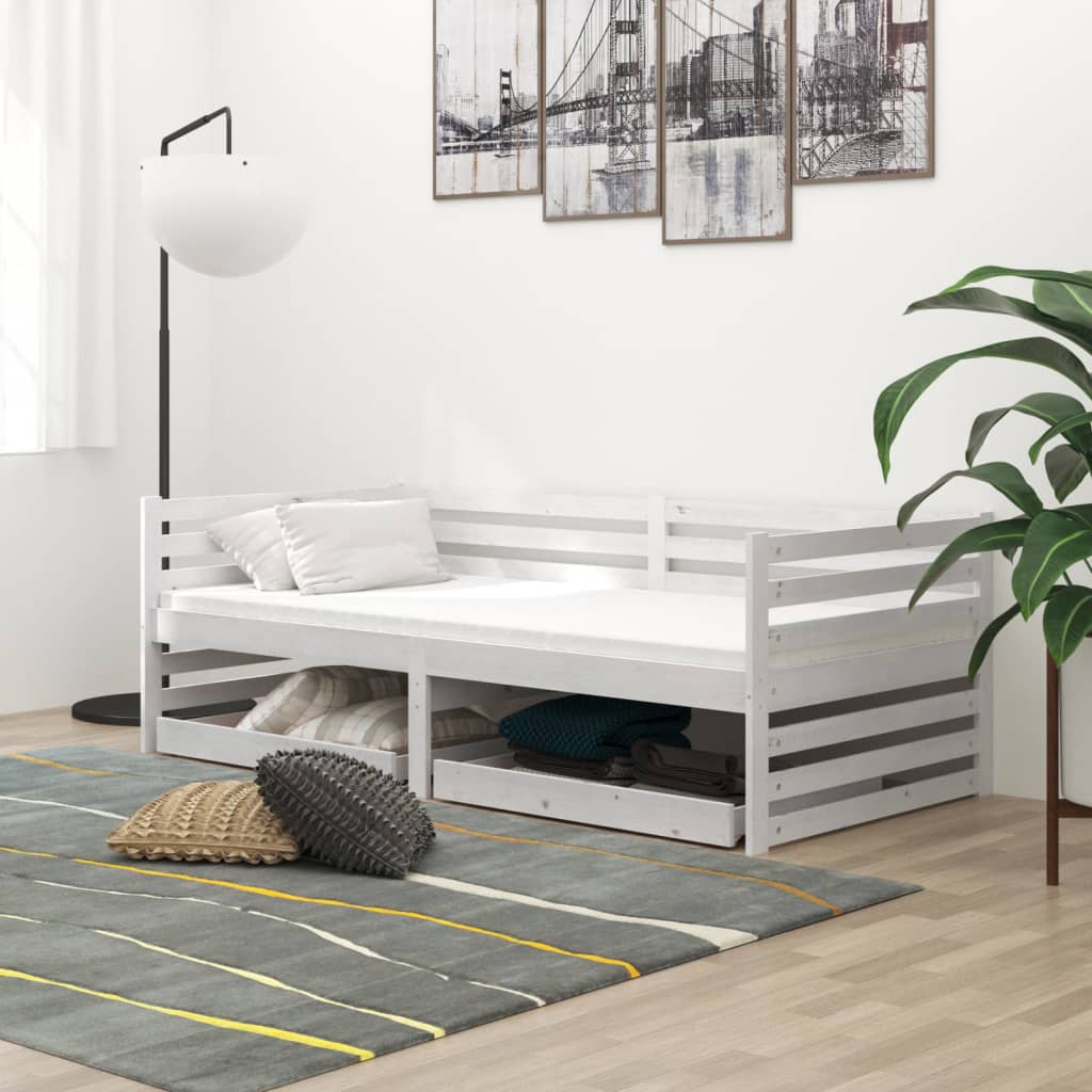 vidaXL Denní postel se zásuvkami 90 x 200 cm bílá masivní borové dřevo