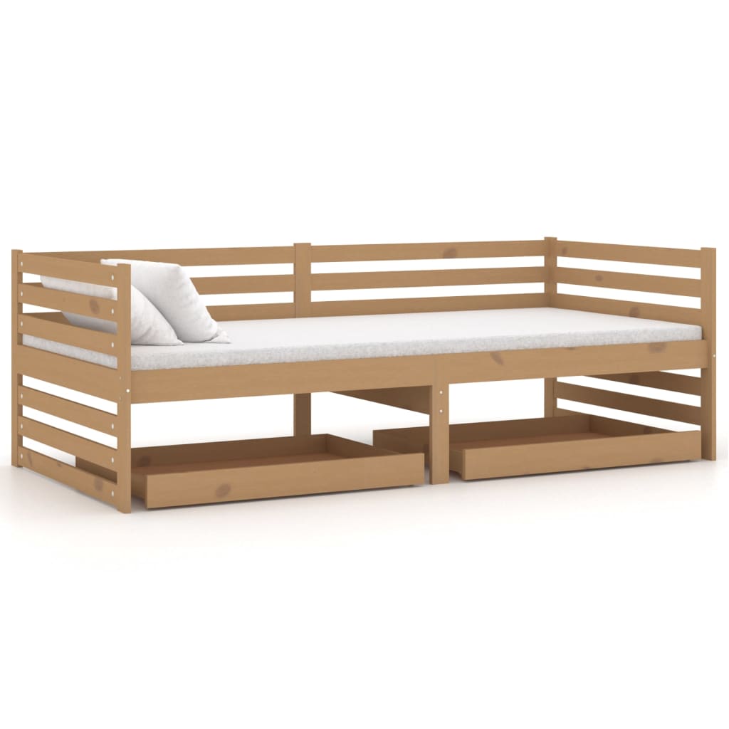 vidaXL Lit de repos et tiroirs 90x200cm Marron miel Bois de pin massif