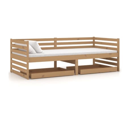 vidaXL Lit de repos et tiroirs 90x200cm Marron miel Bois de pin massif