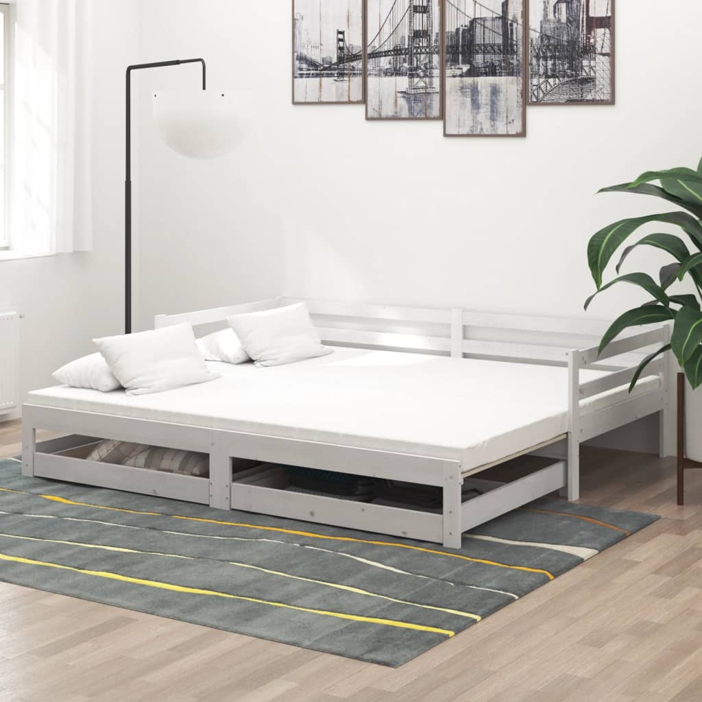 vidaXL ko wysuwane, 2 x (90x200) cm, biae, lite drewno sosnowe