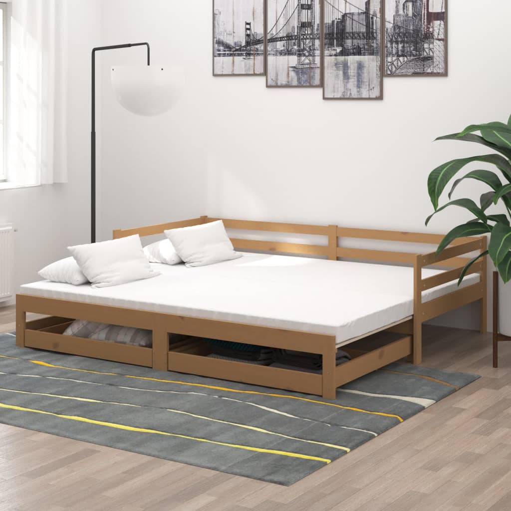 Ausziehbares Tagesbett Honigbraun 2x(90×200) cm Massivholz Kiefer
