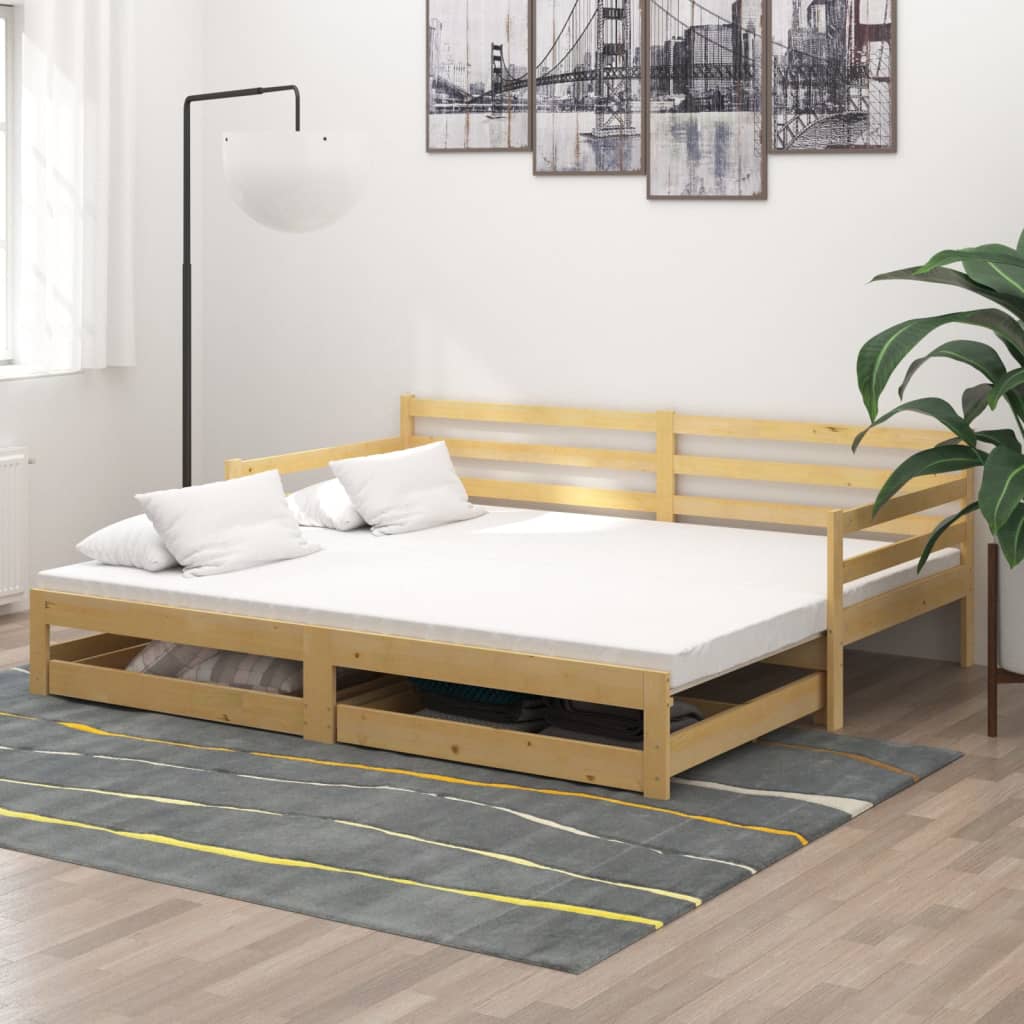 Cama extensible individual con cama nido y dos cajones de almacenamiento,  marcos de madera para sofá cama con madera de pino para niños,  adolescentes