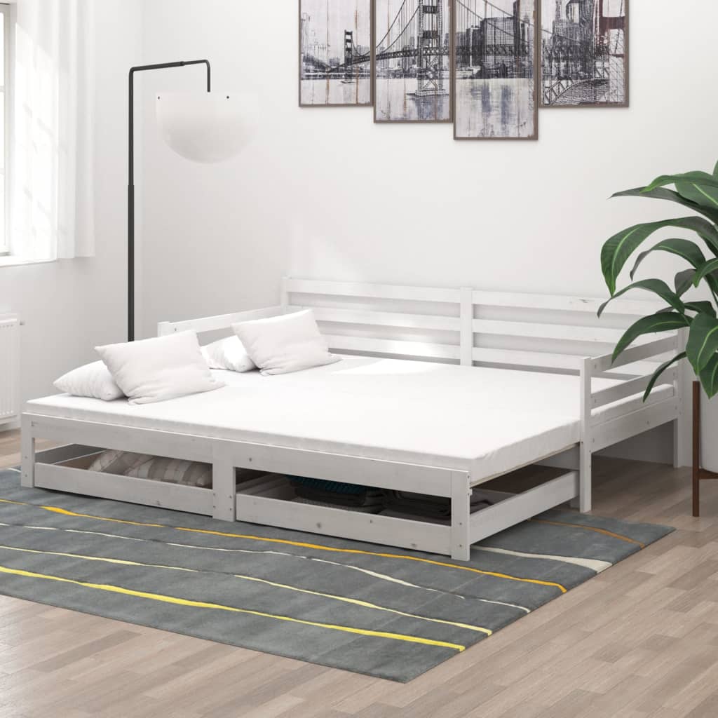Ausziehbares Tagesbett 2x(90x200) cm Weiß Massivholz Kiefer-1
