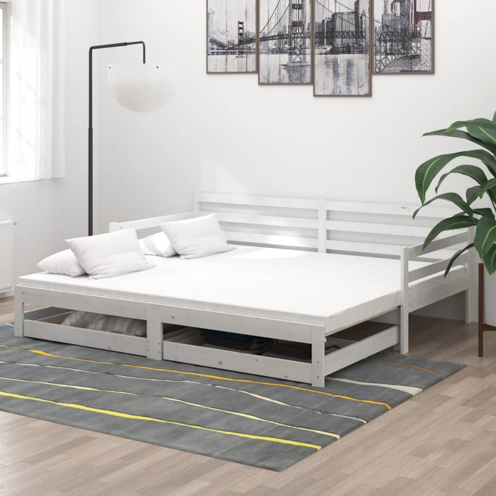 vidaXL ��ko wysuwane, 2 x (90x200) cm, bia�e, lite drewno sosnowe