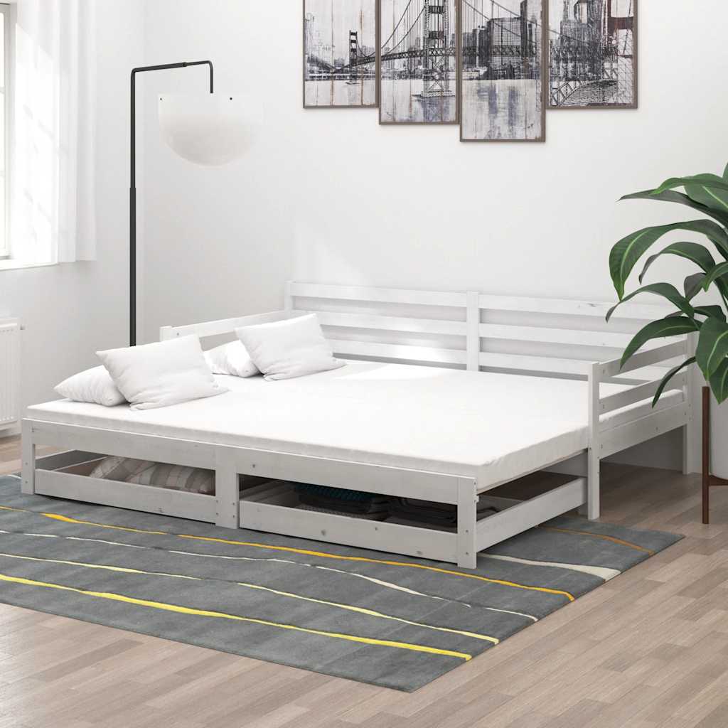 vidaXL ��ko wysuwane, 2 x (90x200) cm, bia�e, lite drewno sosnowe