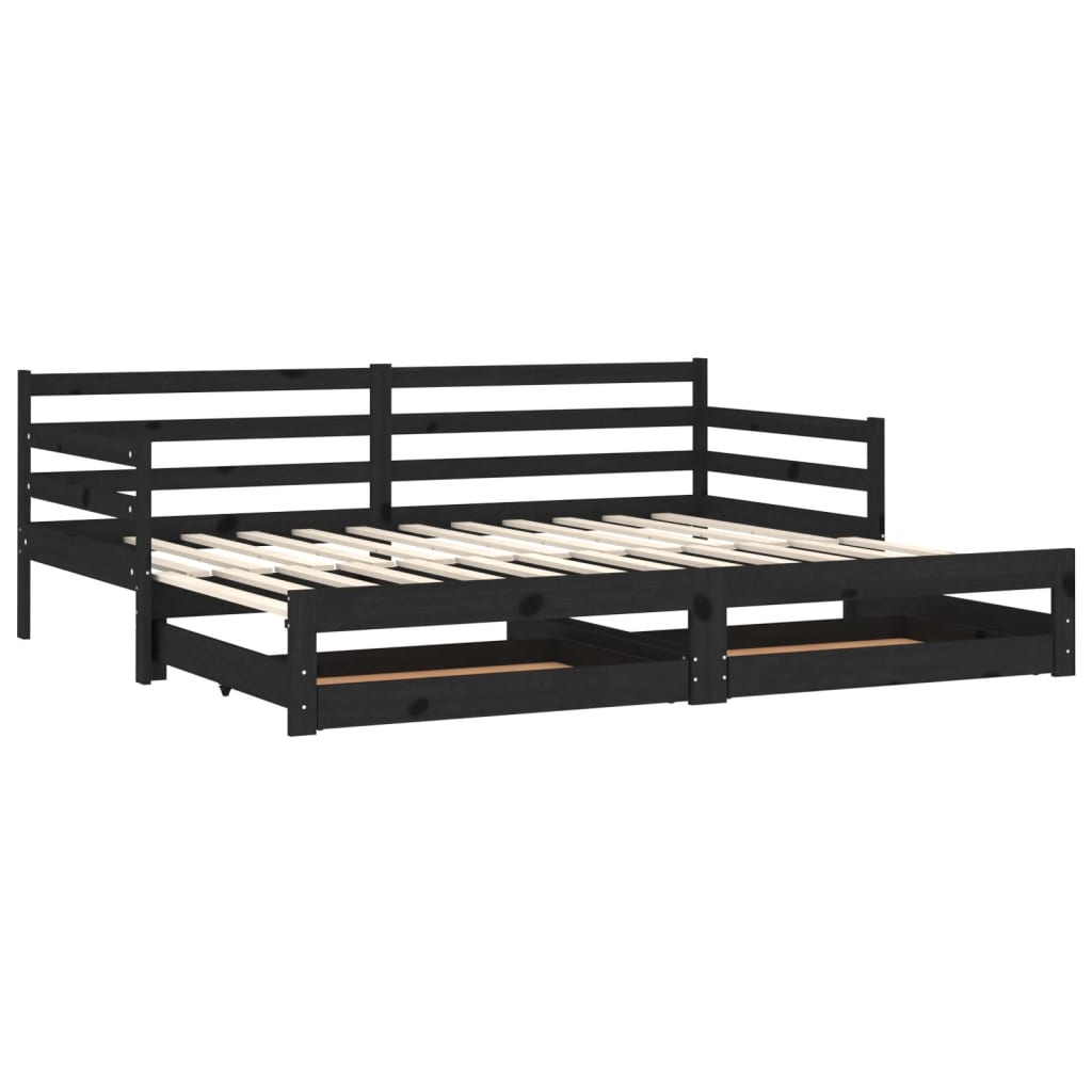 

vidaXL Slaapbank uitschuifbaar massief grenenhout zwart 2x(90x200) cm