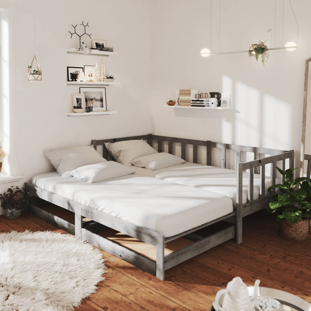 vidaXL Pat extensibil de zi, 2x(90×200) cm, gri, lemn masiv de pin vidaxl.ro