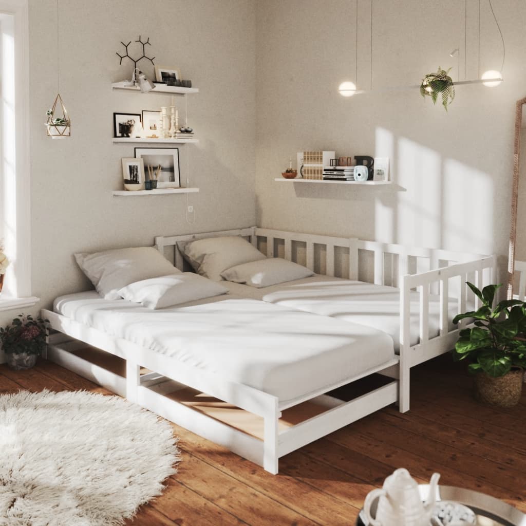 vidaXL ��ko wysuwane, 2 x (90x200) cm, bia�e, lite drewno sosnowe