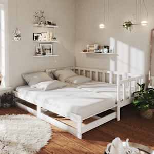 Výsuvná denní postel 2 × (90x200 cm) bílá masivní borové dřevo