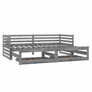 vidaXL I&scaron;traukiama lova, pilka, 2x(90x200)cm, pu&scaron;ies medienos masyvas