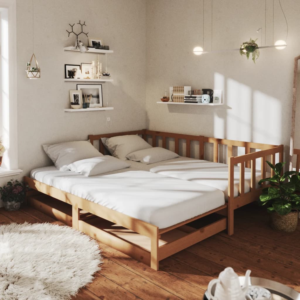 Výsuvná denní postel 2×(90×200 cm) medová masivní borové dřevo