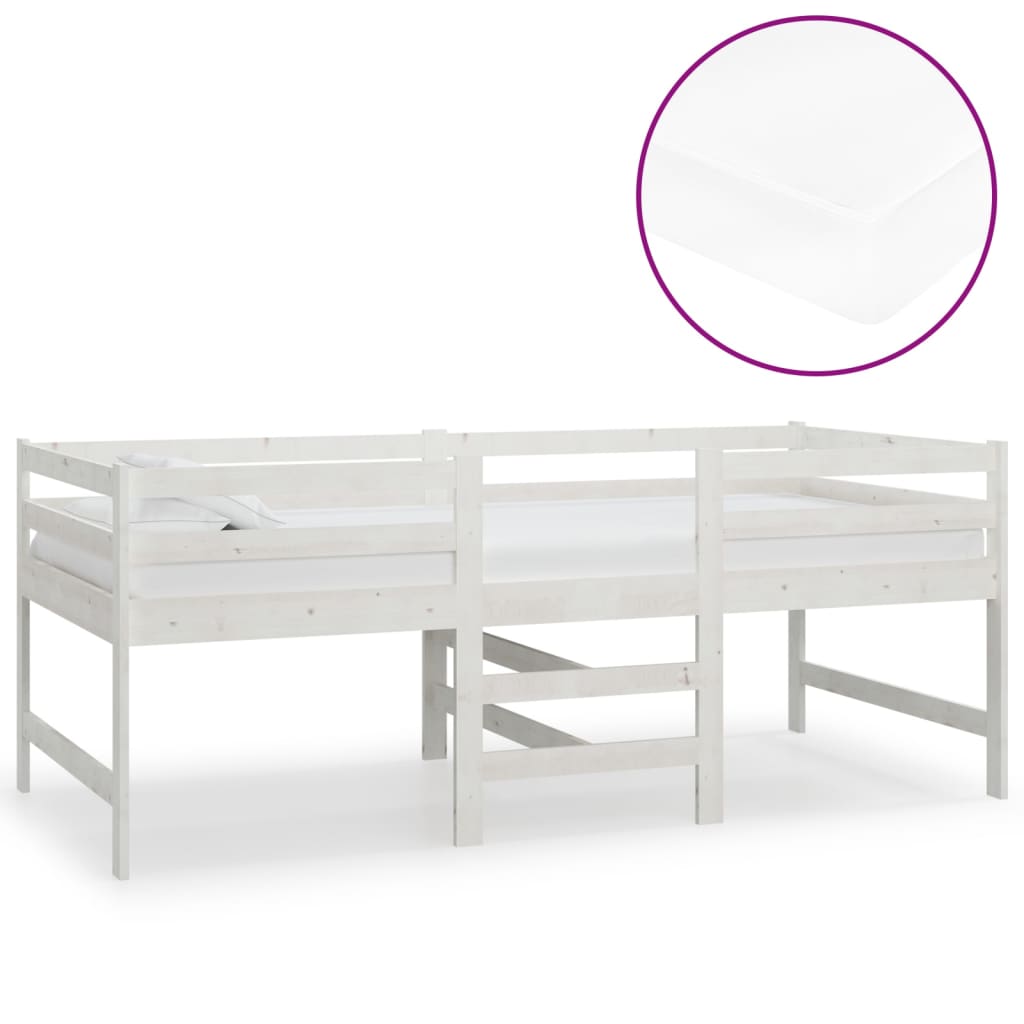 Mittelhohes Bett mit Matratze 90x200 cm Weiß Massivholz Kiefer | Stepinfit.de