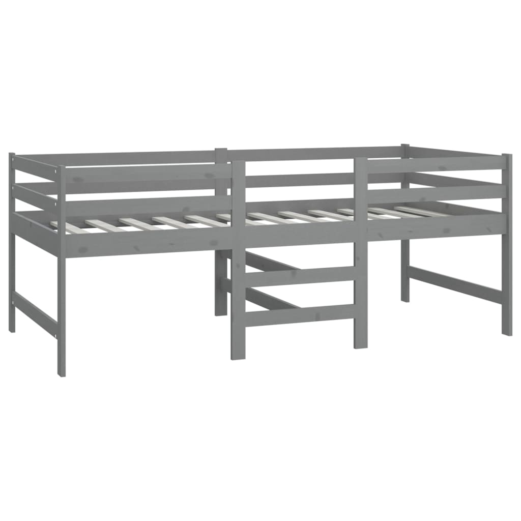 Mittelhohes Bett mit Matratze Grau 90x200 cm Massivholz Kiefer | Stepinfit