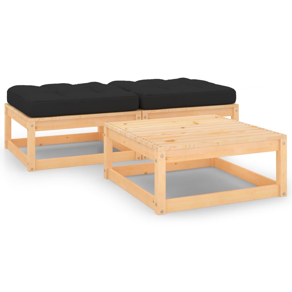 vidaXL 3-tlg. Garten-Lounge-Set mit Kissen Massivholz Kiefer