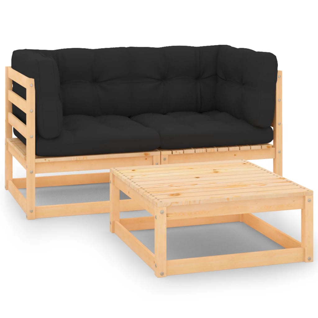 vidaXL 3-tlg. Garten-Lounge-Set mit Kissen Massivholz Kiefer