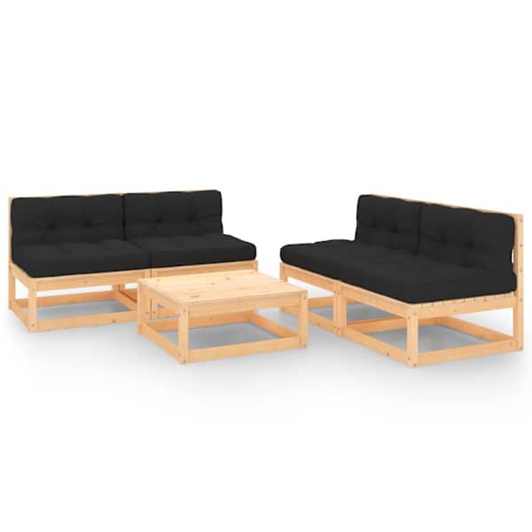 vidaXL 5-osaline aiam&ouml;&ouml;bli komplekt patjadega, m&auml;nnipuit