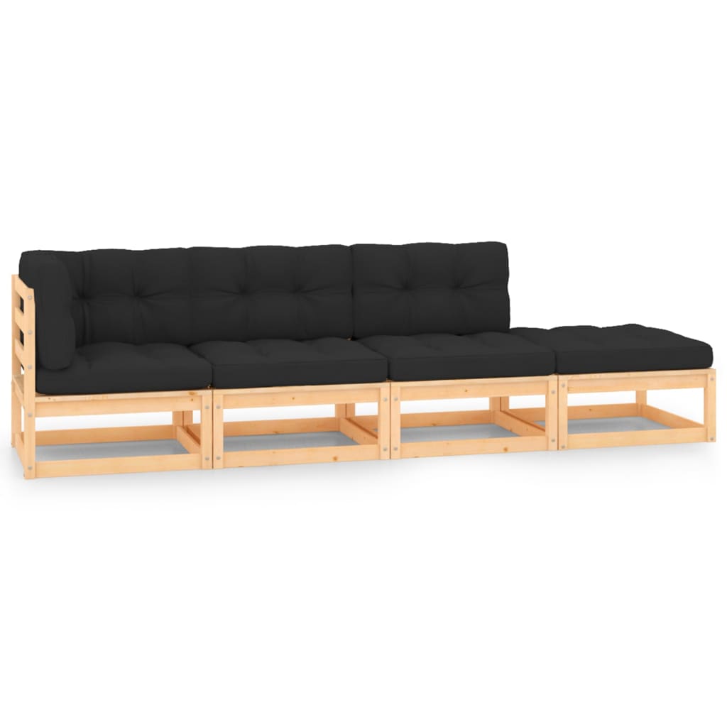 vidaXL 4-tlg. Garten-Lounge-Set mit Kissen Massivholz Kiefer