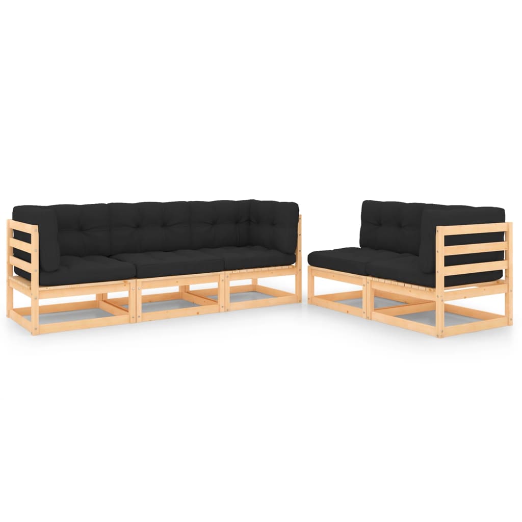 5-tlg. Garten-Lounge-Set mit Kissen Massivholz Kiefer