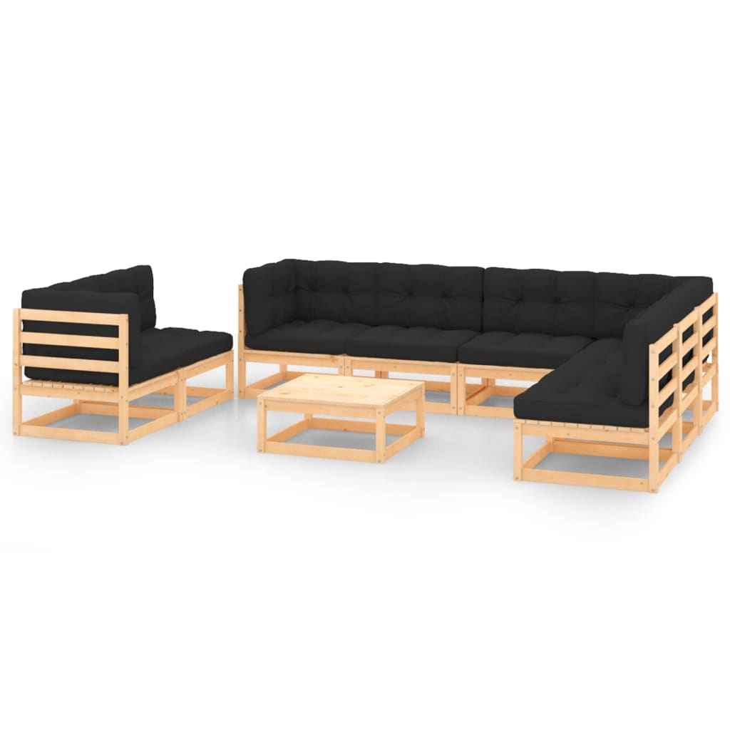 9-tlg. Garten-Lounge-Set mit Kissen Massivholz Kiefer