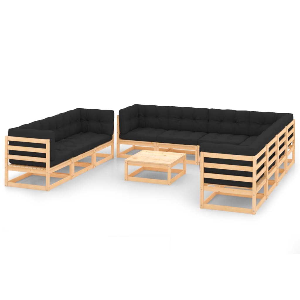 vidaXL 11-tlg. Garten-Lounge-Set mit Kissen Kiefer Massivholz