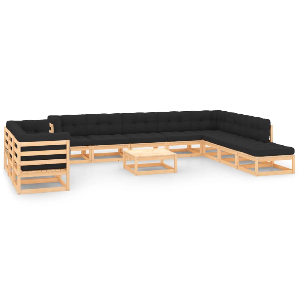 vidaXL 12-tlg. Garten-Lounge-Set mit Kissen Massivholz Kiefer