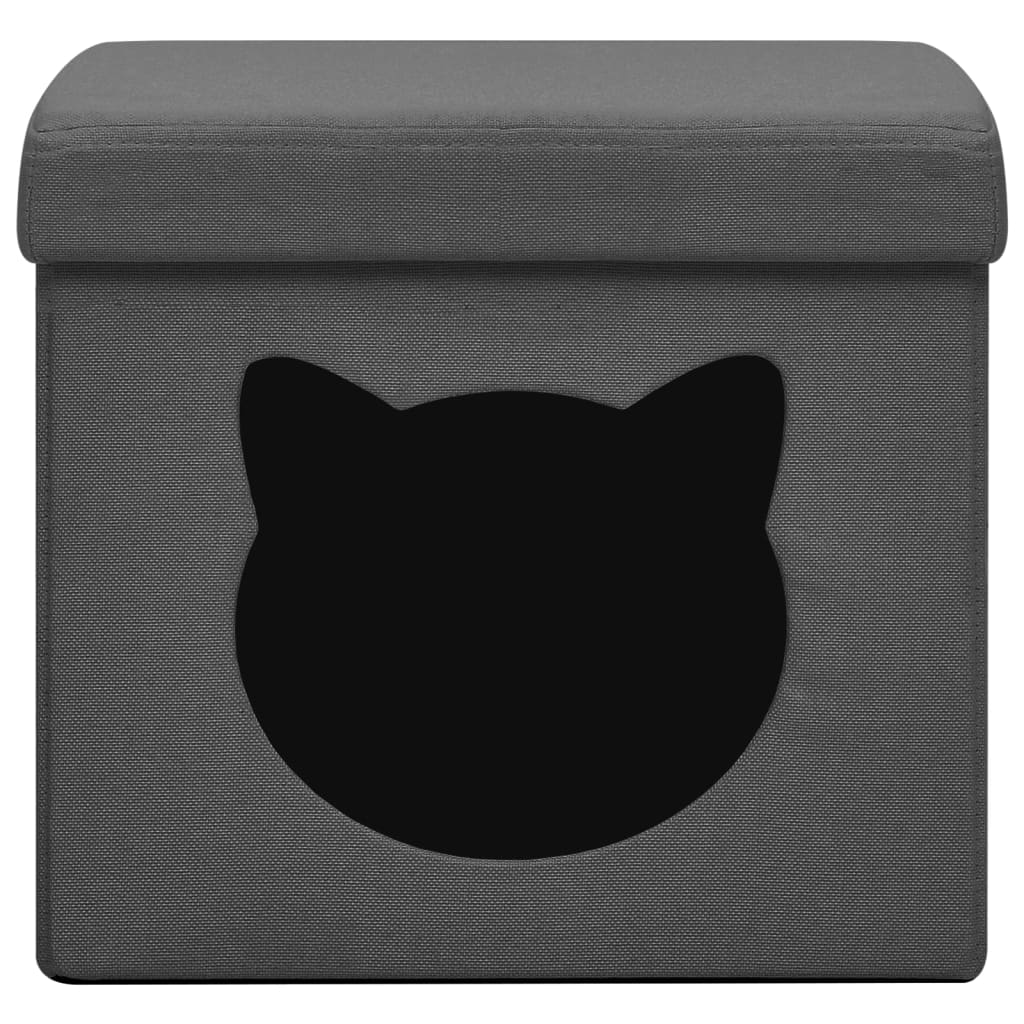 vidaXL Tabouret de rangement pliable et motif de chat Gris foncé Tissu