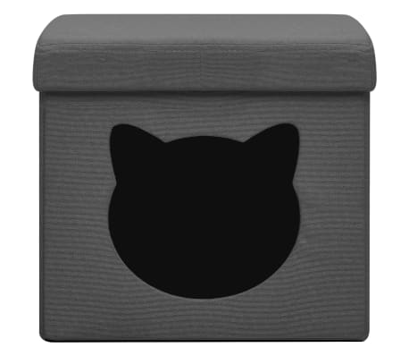 vidaXL Tabouret de rangement pliable et motif de chat Gris foncé Tissu