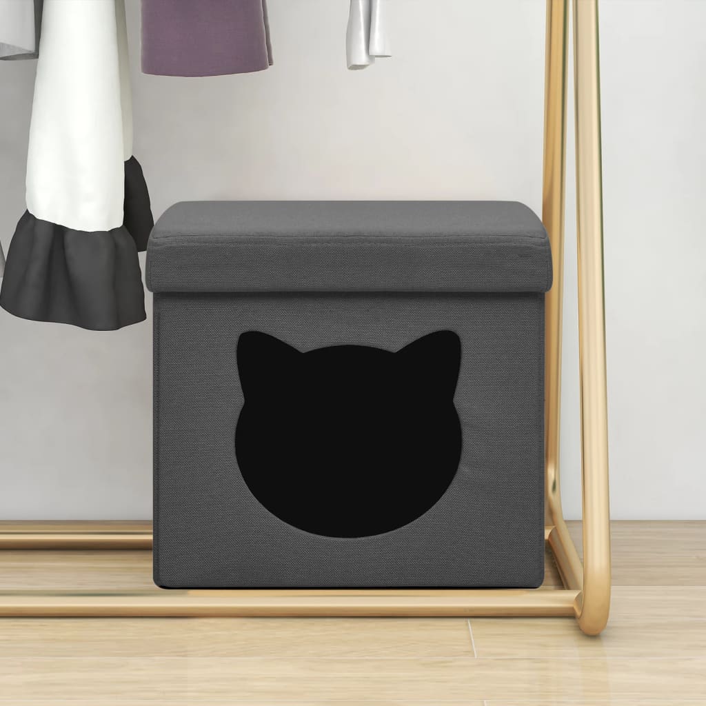 Petrashop  Skládací úložná stolička s kočičím vzorem tmavě šedá textil