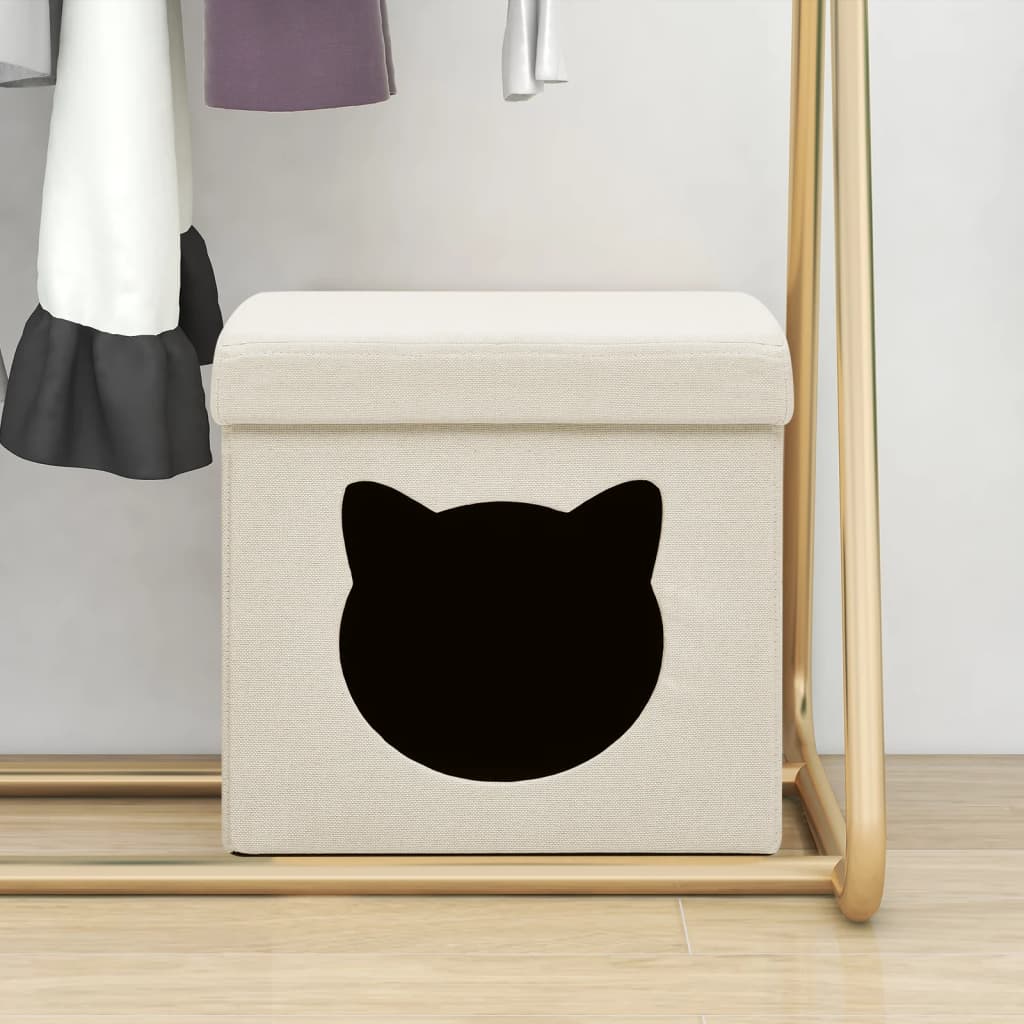 Petrashop  Skládací úložná stolička s kočičím vzorem krémově bílá textil