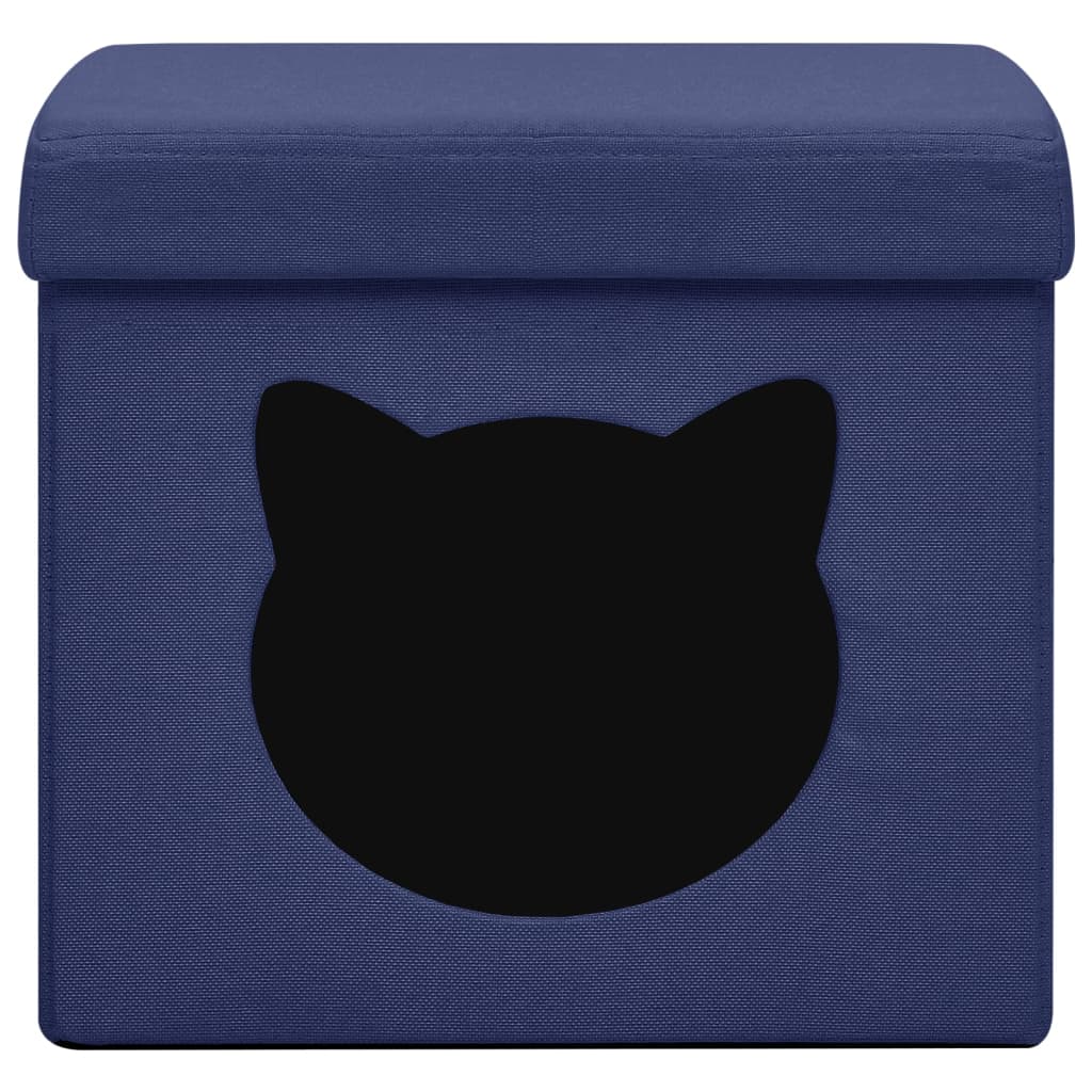 vidaXL Skládací úložná stolička s kočičím vzorem modrá textil