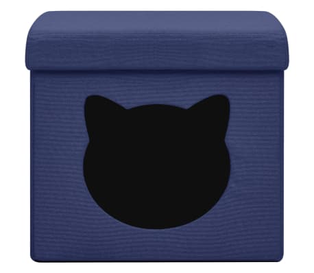 vidaXL foldbar opbevaringspuf med kattemønster stof blå
