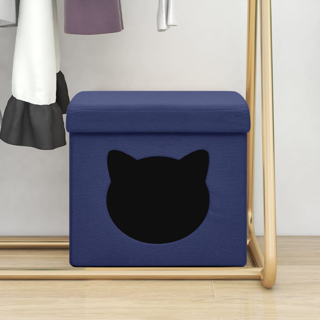 Petrashop  Skládací úložná stolička s kočičím vzorem modrá textil