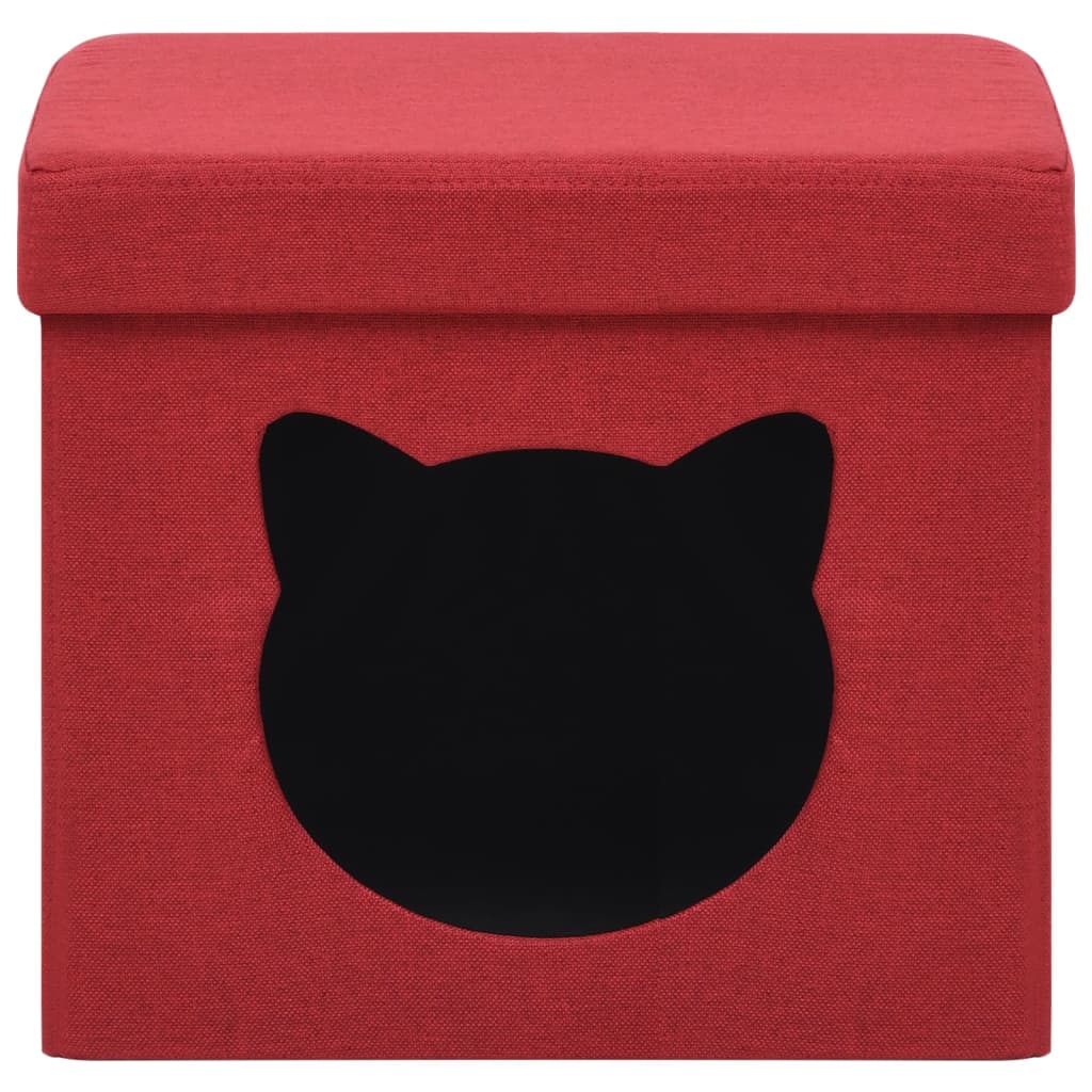 vidaXL Skládací úložná stolička s kočičím vzorem vínová textil