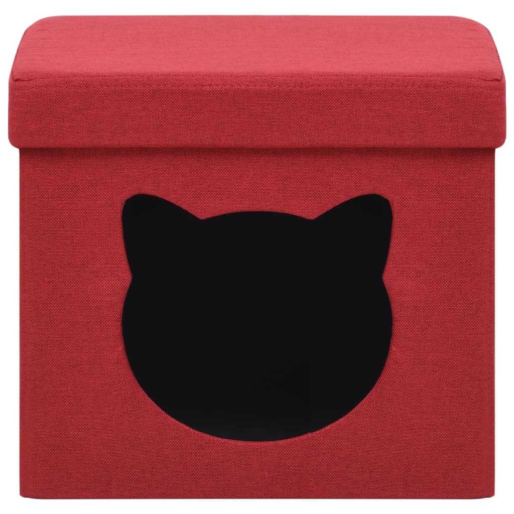 vidaXL Tabouret de rangement pliable avec motif de chat Bordeaux Tissu