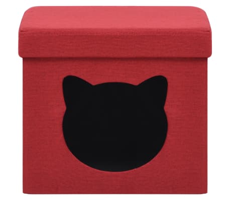 vidaXL Tabouret de rangement pliable avec motif de chat Bordeaux Tissu