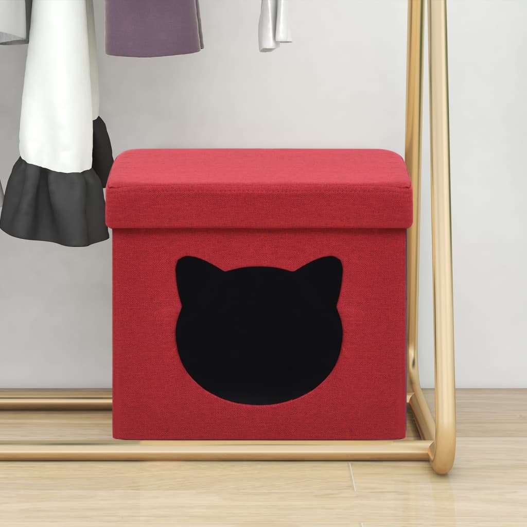 Tabouret de rangement pliable avec motif de chat Bordeaux Tissu