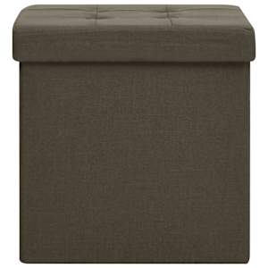 vidaXL Taburete plegable con almacenaje lino sint&eacute;tico marr&oacute;n oscuro