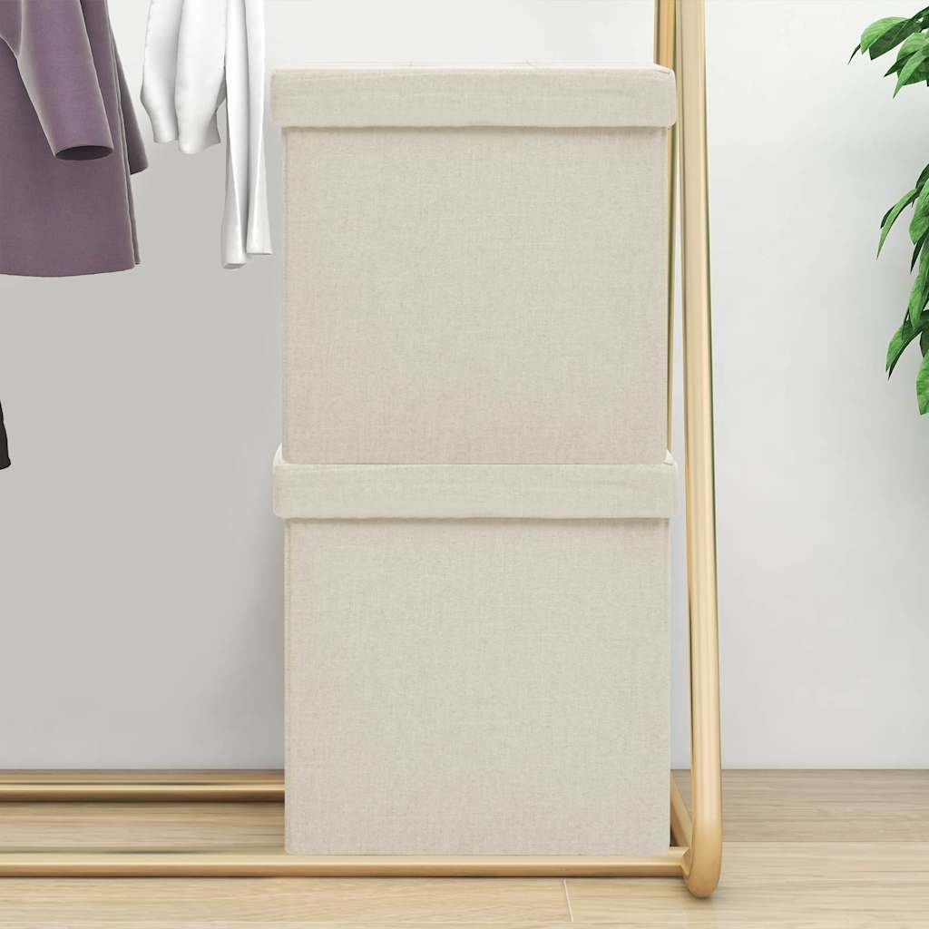 Pouf Con Contenitore Pieghevoli 2 Pz Bianco Crema In Simil Lino - Vidaxl