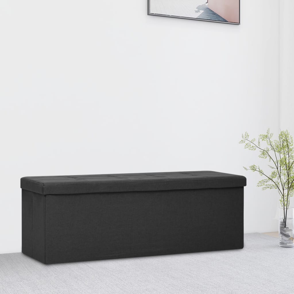 vidaXL Folding Storage Bench Black Faux Linen