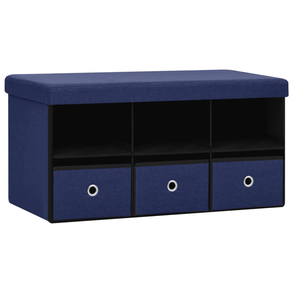 Skládací úložná lavice modrá 76 x 38 x 38 cm umělý len