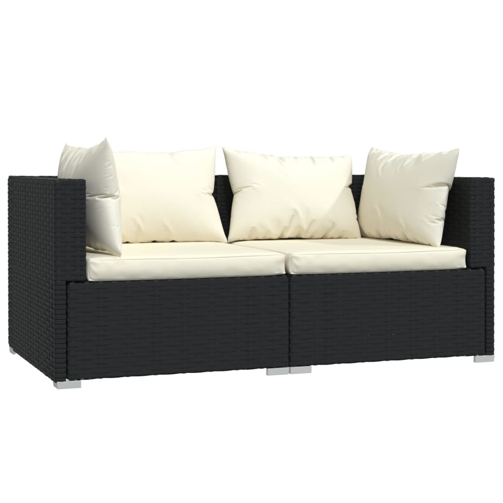 Sofa narożna rattanowa 2-osobowa, czarna, 140x70x60,5 cm