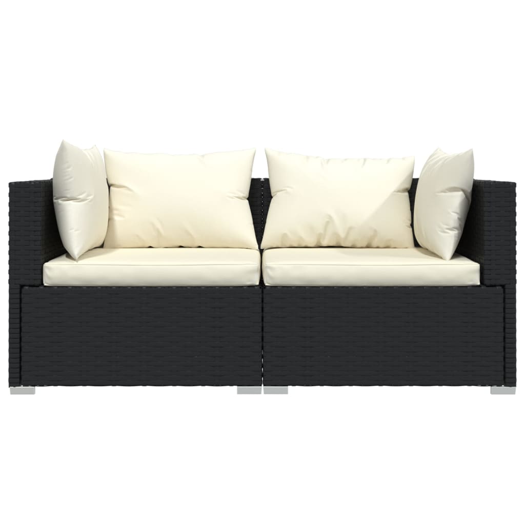 Sofa narożna rattanowa 2-osobowa, czarna, 140x70x60,5 cm