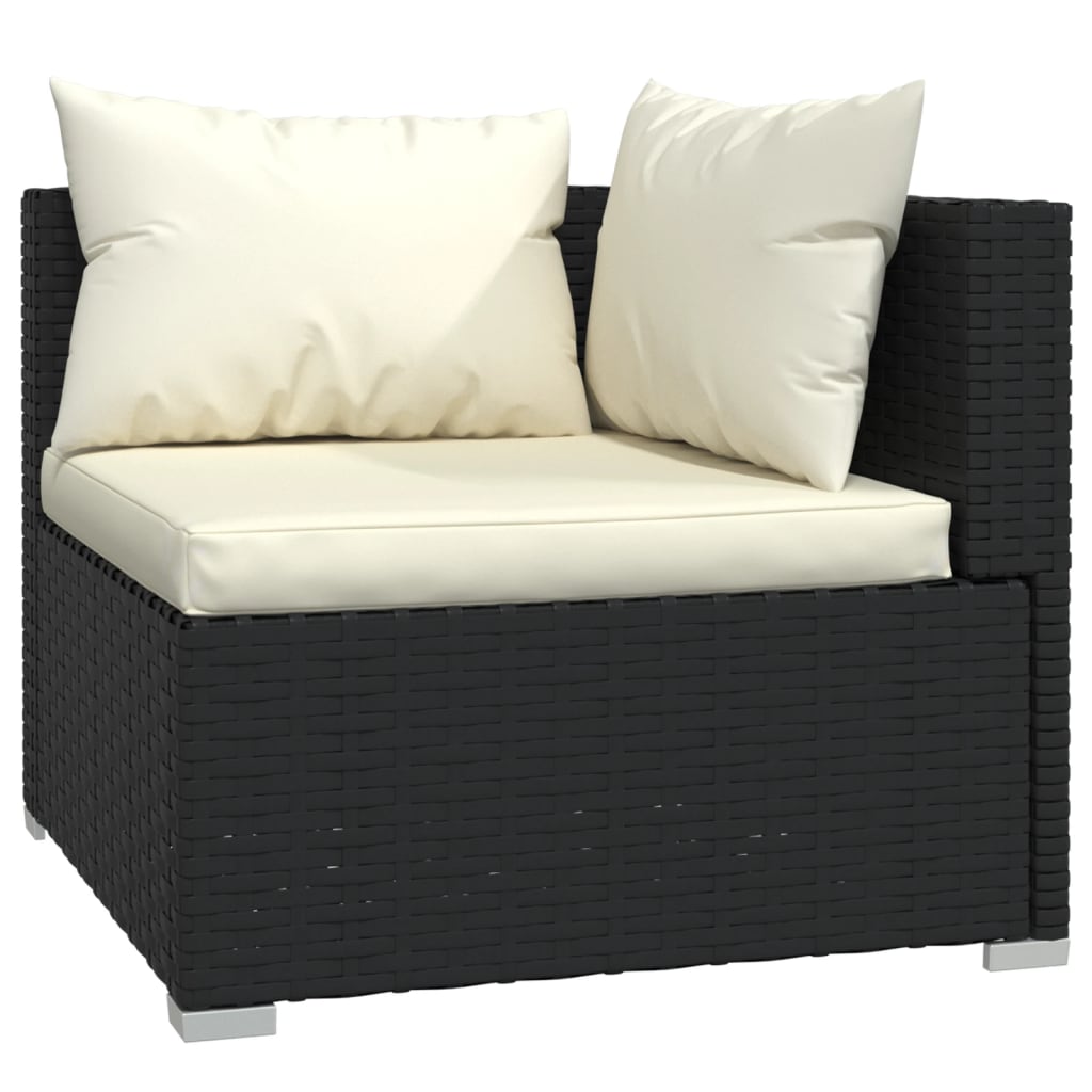 Sofa narożna rattanowa 2-osobowa, czarna, 140x70x60,5 cm