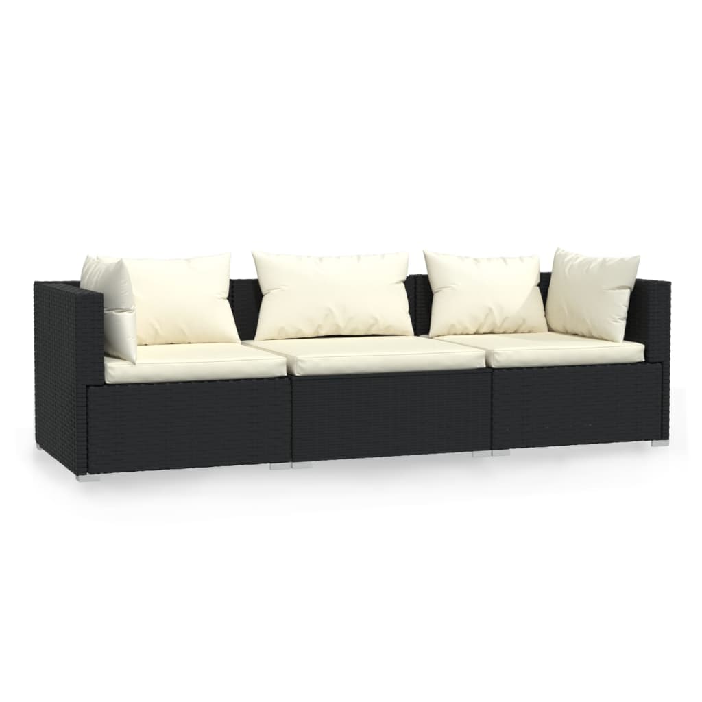Thumbnail - vidaXL 3-Sitzer-Sofa mit Kissen Schwarz Poly Rattan