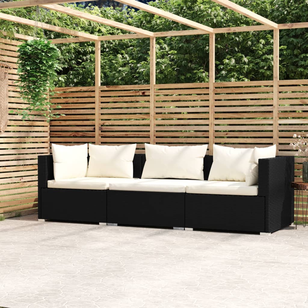 Thumbnail - vidaXL 3-Sitzer-Sofa mit Kissen Schwarz Poly Rattan