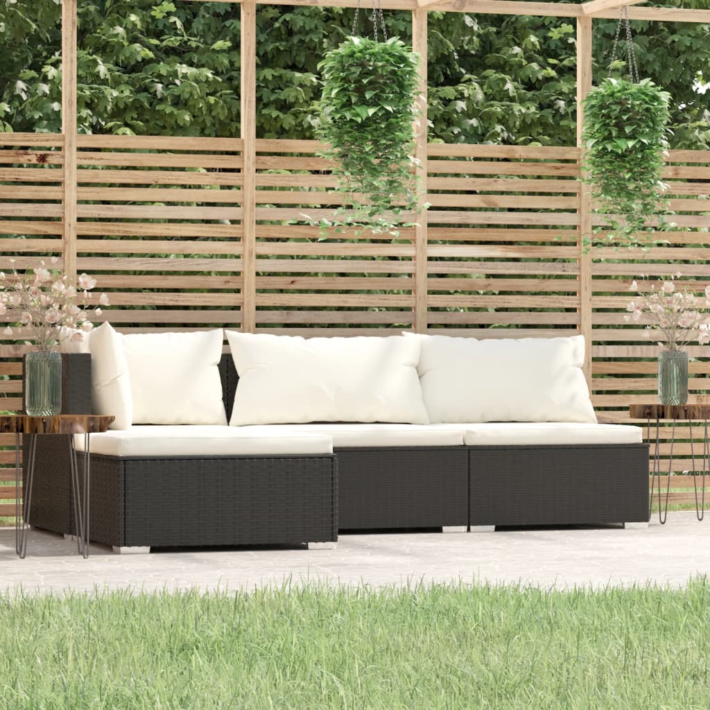 vida XL 4-tlg. Garten-Lounge-Set mit Auflagen Schwarz Poly Rattan