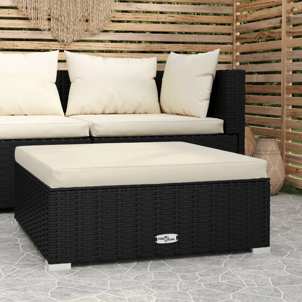 vidaXL Garten-Fußhocker mit Kissen Schwarz 70x70x30 cm Poly Rattan